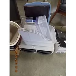 PAPER ORGANIZER & TOTE OF ASSORTED OFFICE SUPPLIES