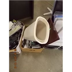 BOX CD CASES & 2 GARBAGE PAILS