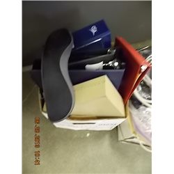 BOX OF ASSORTED BINDERS , CASH BOX & ASSORTED OFFICE SUPPLIES