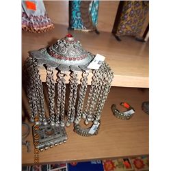 NORTHERN INDIA - AMULET CONVEX SURYA SUN - CHAINS HANGING DOWN WITH GHUNGRUS (SMALL BELLS) - DECORAT