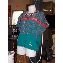 HAND CRAFTED INDIAN DESIGN SHIRT - SMALL HEAD OPENING  - BOTTOM GREEN COLOR