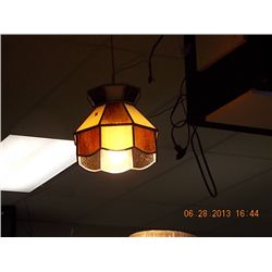 HANGING CEILING LAMP - LEADED GLASS - BROWN & CREAM