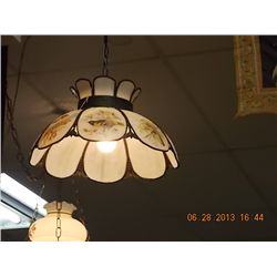 HANGING CEILING LAMP - VINTAGE  WITH BIRDS  - METAL FRAMED GLASS