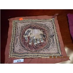 HAND CRAFTED GUILTED ELEPHANT MINI TAPESTRY - BROWN