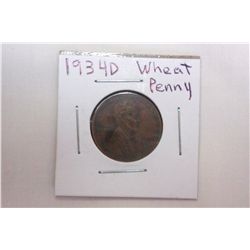 1934D AU Wheat Cent