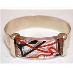 Modern Art Glass Design Sterling Silver Cuff Bracelet Signed Lynn Mitrision