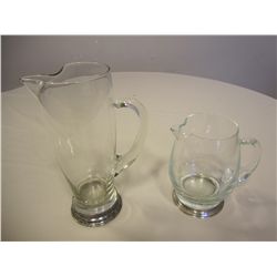 Set Of *2* Duncan Miller Iced Tea & Lemonade Glass Pitchers Sterling Silver Base