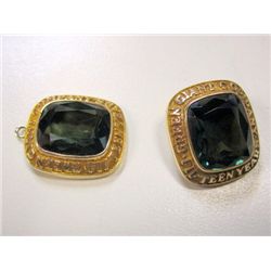 Vintage Green Giant Co. 15 Year 10kt Gold & Green Spinel Pendants/Cufflinks