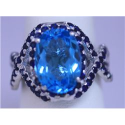 30.35 CTW BLUE TOPAZ AND SAPPHIRE RING .925 STERLING SI