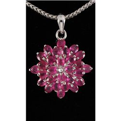 Flower Cluster 3.83g Sterling Silver Ruby Pendant 7.00ctw