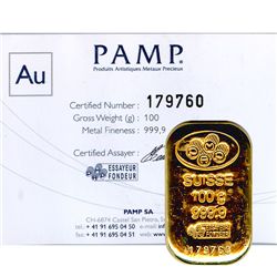Gold Bars: Pamp Suisse Poured 100 Gram Gold Bar