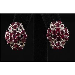 8.00ctw Ruby Sturdy Cluster Princess Silver Earring 8.79g