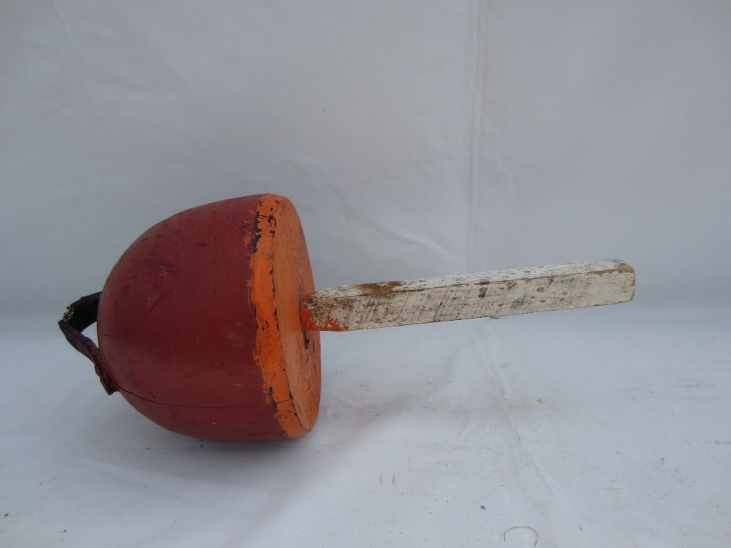 Antique Lobster Fishing Buoy Marker Red Orange Vintage solid wood