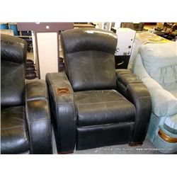 BLACK LEATHER RECLINER WITH ARM STORAGE