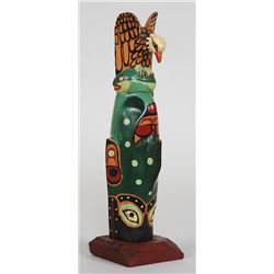 Tsimshian Totem with Eagle and Whale Carved by Titus Campbell - Prince Rupert, B.C. 8 1/2" H.