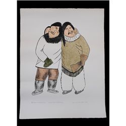 Jeanie Tigullaraq Silkscreen "Game of Mouth Pulling" 1983  26/50 - Clyde River, NWT 20"x 25"  Good C