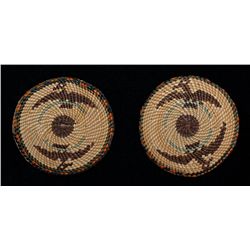 Two Nuu-chah-nulth Basketry Buttons with Eagle Design 1 5/8" D.  Fine Condition