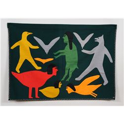 Inuit Applique Wall Hanging of Four Humans 27"x 39"  Good Condition