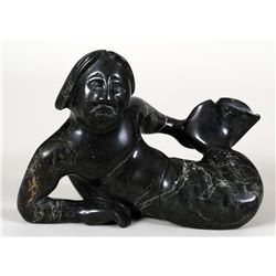 Napatchie Ashoona Serpentine Sedna Carving - Cape Dorset 8" L. 5 1/2" H.  Good Condition