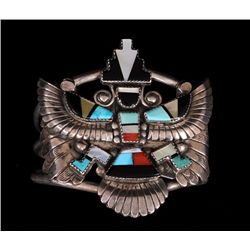 Zuni Silver Bracelet with Inlaid Knife Wing Design 70 GMS 5 3/8" L. 2 5/8" W.  Fine Condition
