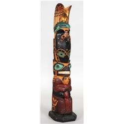 Titus Campbell Totem Carved with Eagle, Salmon, Whale and Bear Holding Slave - Prince Rupert, B.C. 1