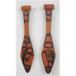 Pair of Kwakwaka'wakw Dance Paddles with Painted Killer Whale Design by Stephen Kenneth Hunt - Fort 