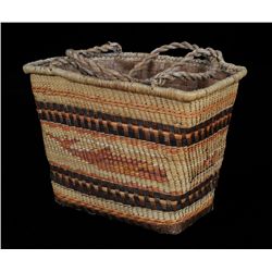 Makah Child's Double Woven Carry Basket with Whale Design From the Estate of Dr. Arthur Percival Pro