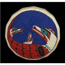 Northwest Coast Drum with Painted Thunderbird Design 14" D.  Good Condition