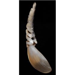 Haida Horn Spoon with Carved Beaver and Human Handle 8 1/2" L. 2 1/4" W.  Fine Condition