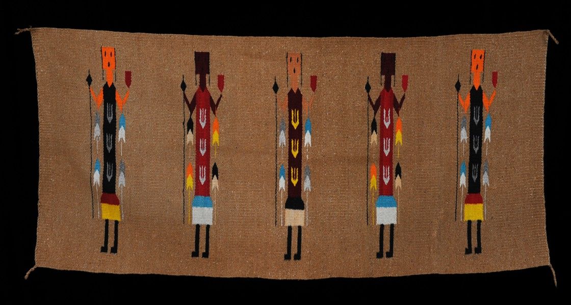 Navajo Yei Rug ca. 1940 28"x 60" Good Condition with Repair
