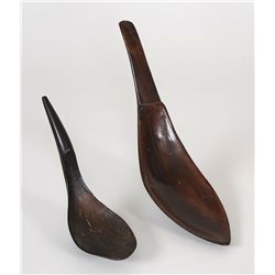 Haida Goat Horn Spoon 6 1/2" L.  Good Condition and 19th C. Wood Spoon 9 1/2" L.  Good Condition Spl