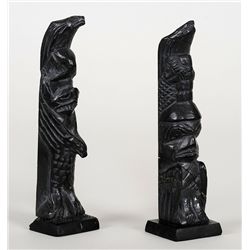 Two Captain Andy Brown Carved Argillite Totems 4 1/2" H. As Is