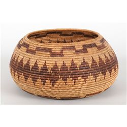 Pomo Finely Coiled Basket 9" D. 4 1/2" H.  Fine Condition