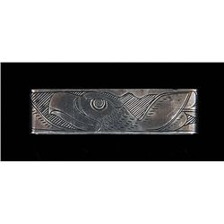 19TH C. Tlingit Silver Napkin Ring with Incised Eagle Design 2 1/2" L. 3/4" W. 5/8" H. Fine Conditio
