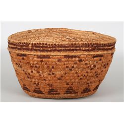 Chilcotin Burden Basket with Willow Strip 13 1/2" L. 10" W. 7 1/2" H.  Good Condition
