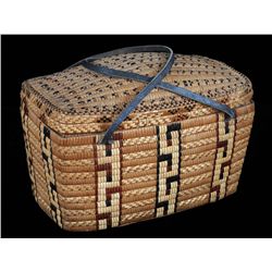 Dome Top Lytton Basket with Geometric Imbricated Design 14" L. 7" W. 10" H.  Fine Condition