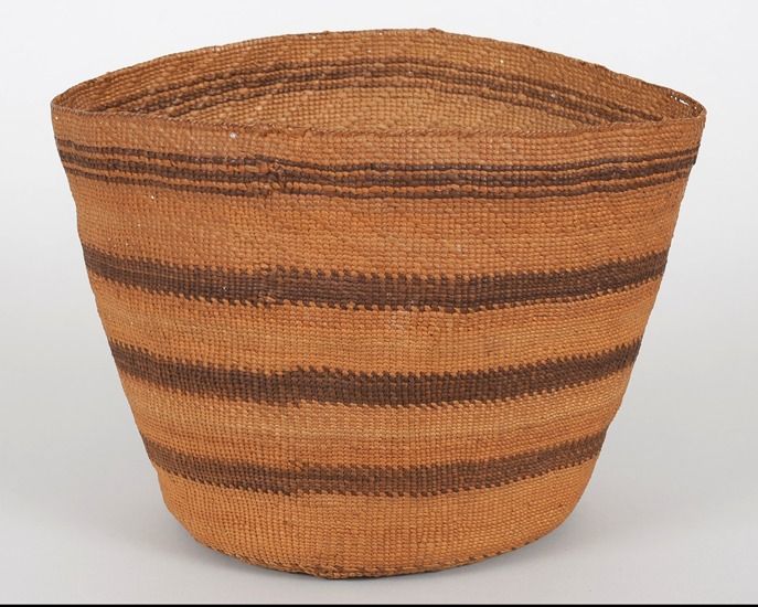 Tlingit Spruce Root Basket with Imbricated Banded Design 7 1/2