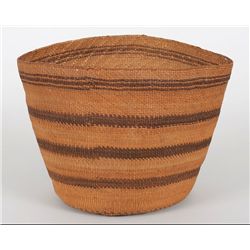 Tlingit Spruce Root Basket with Imbricated Banded Design 7 1/2" D. 7" H.  Good Condition with Very M