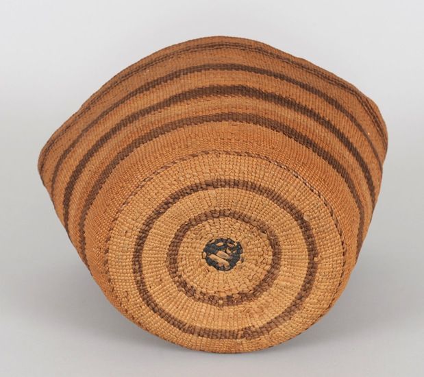Tlingit Spruce Root Basket with Imbricated Banded Design 7 1/2
