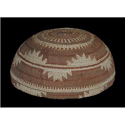 Hupa Hat with Geometric Design 7 1/4" D. 3 3/4" H.  Good Condition