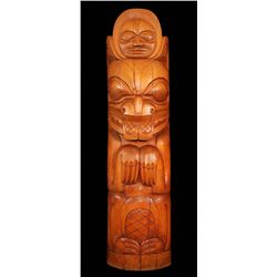 Beaver with Haida Moon Totem Carved by Garner Moody 60" H. 15" W.  Good Condition
