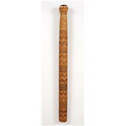 Nuu-chah-nulth Basketry Covered Wood Rattle ca. 1900  32" L. 2" D.  Good Condition