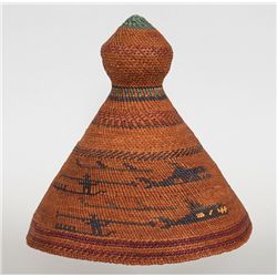Nuu-chah-nulth Cedar Rain Hat with Whalers Scene ca. 1970 Attributed to Jessie Webster 10" D. 10" H.