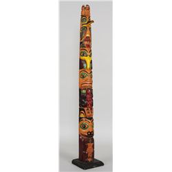 Titus Campbell Totem Carved with Three Watchmen, Bear with Frog, Mythical Man, Chief Raven with Tong