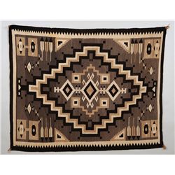 Finely Woven Navajo Two Grey Hills Rug with Feather Pattern ca. 1930's  50"x 62"  Good Condition wit