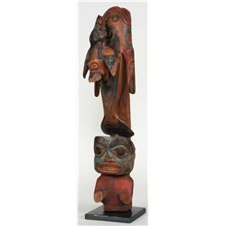 Rare Tlingit Chief's Staff Sections ca. 1880 Depicting Killer Whale with a Raven Riding On His Back 