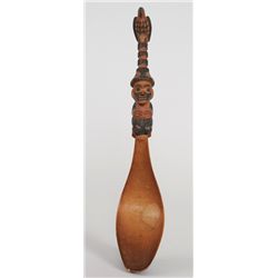Tlingit Wood Spoon Carved with Chief and Raven Handle ca. 1910  9 1/2" L. From the Estate of Dr. Art
