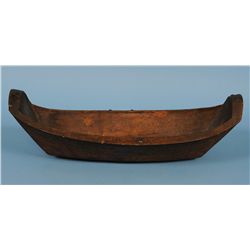 Museum Quality 19TH C. Kwakiutl Feast Bowl - Brass Tacked, Canoe Shaped, Marked W J 22 7/8" L. 11 3/