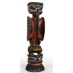 Tlingit Totem Carved with Three Figures by James Rudolph ca. 1910 - Juneau, AK  16 1/2" H. 4" W.  Go