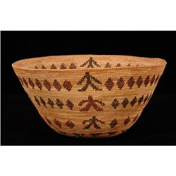 Yokuts Basketry Bowl with Human and Diamond Imbricated Design 13 1/4" D. 6 1/2" H.  Fine Condition
